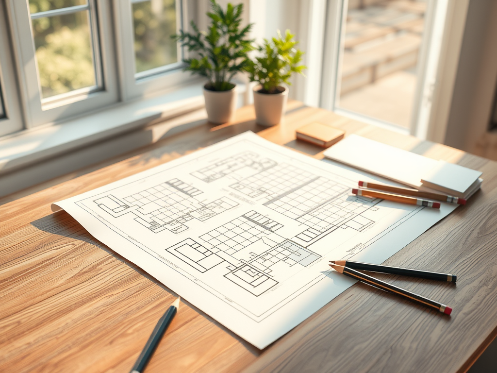 Materiales y medidas preparados para planificar una tarima exterior